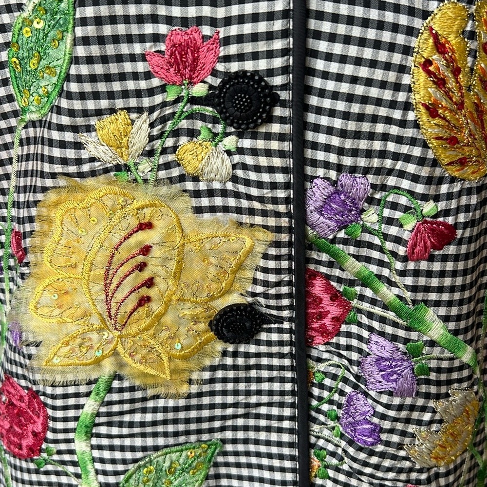 Vintage ANAGE jacket: gingham, embroidered, beaded, sequined, floral details - Picture 14 of 17